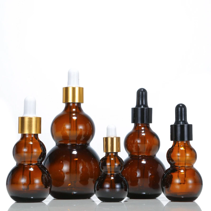 Creative 10ml 20ml 30ml 50ml 100ml amber cucurbit shape glass essential oil bottle