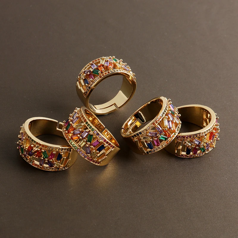 2021 New Trend Gold Plated Colorful Vintage Zircon Rainbow