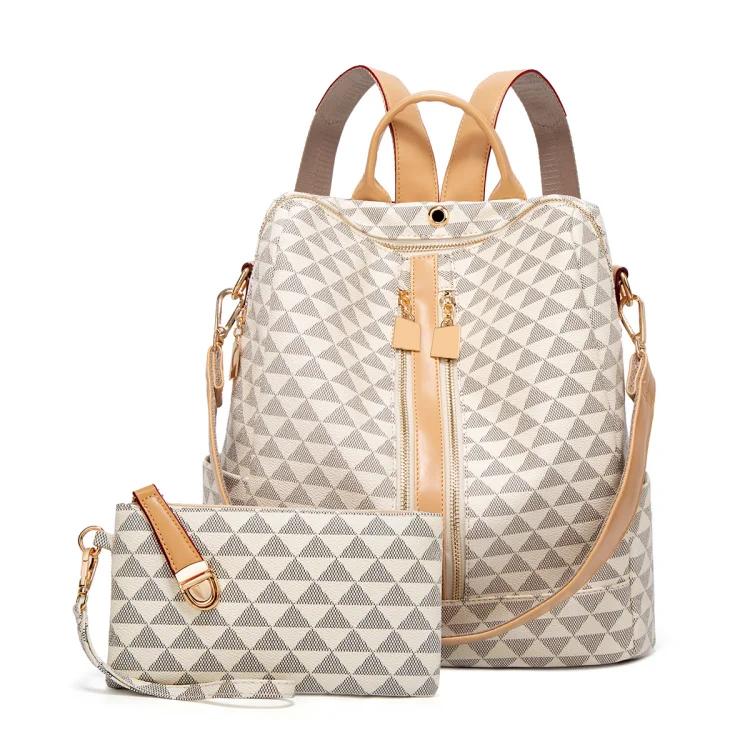 Supplier made triangle pattern nylon fabric high quality ladies backpack