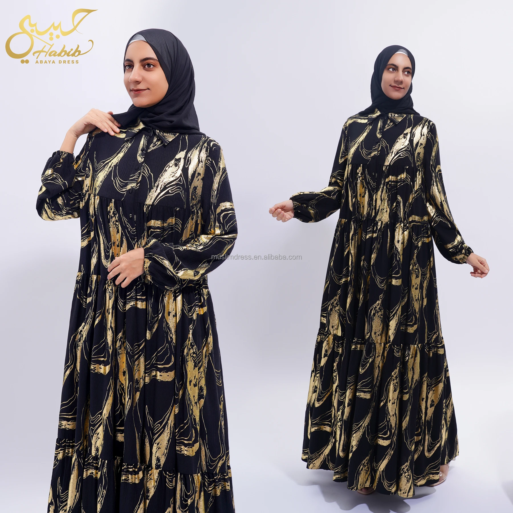 Factory muslim plus size maxi dress vintage gold print abayas dress high quality women dubai turkish kaftan islamic dress