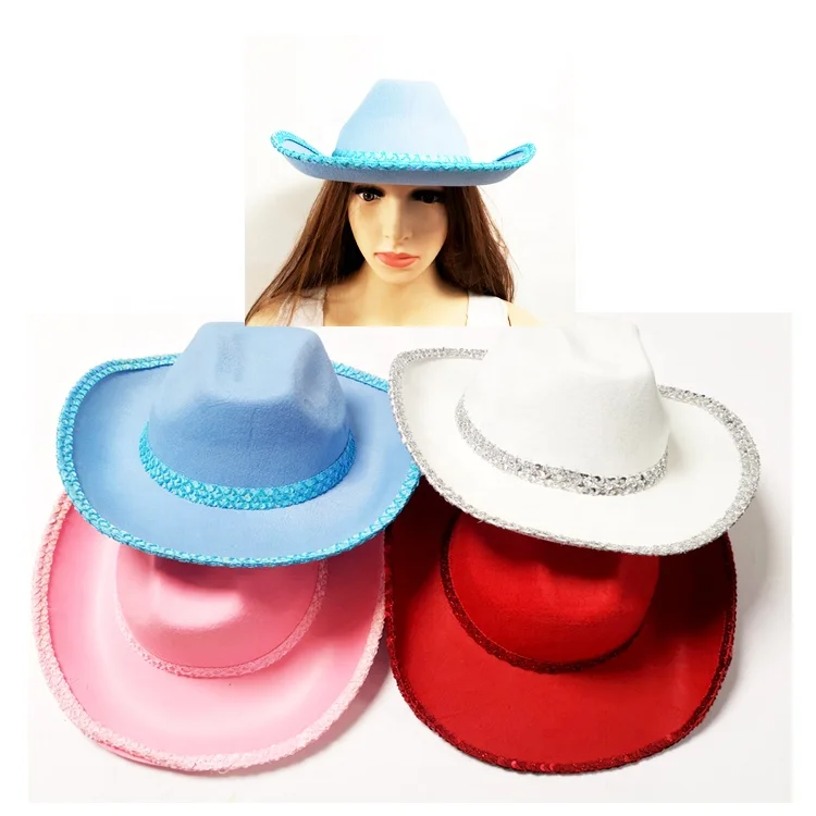 
Wholesale 100%polyester ladies mexican white cowboy hats Party Cowboy Hats 