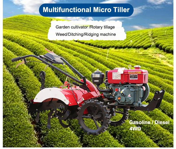 Agriculture greenhouse rice garden equipment tools mini cultivator machine tiller plough wheel farm mini power tiller