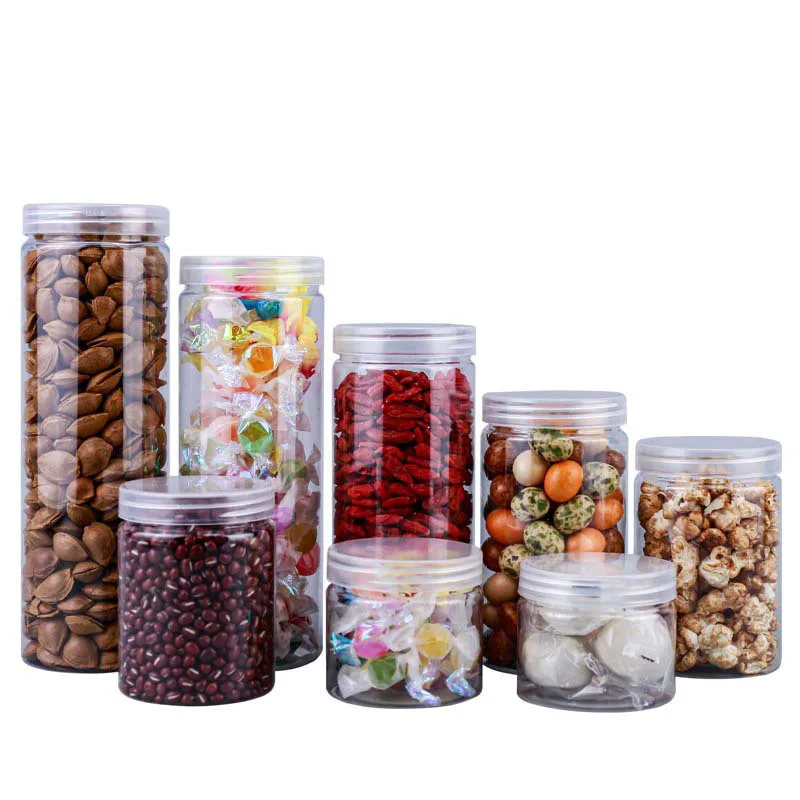 Food Grade PET Plastic Jars 50ml to 300ml Capacities Clear with Black Cap for Storage and Presentation