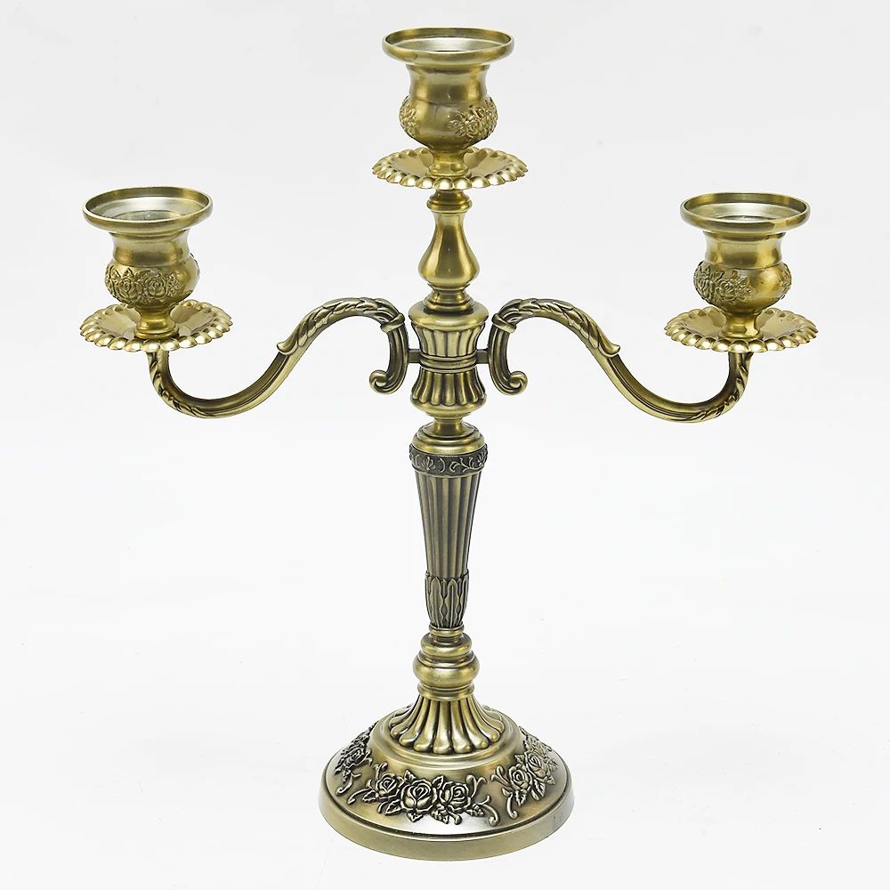Foryoudecor reusable aluminum alloy premium royal vintage bronze golden multiple arms dinner candle holder uses for wedding part