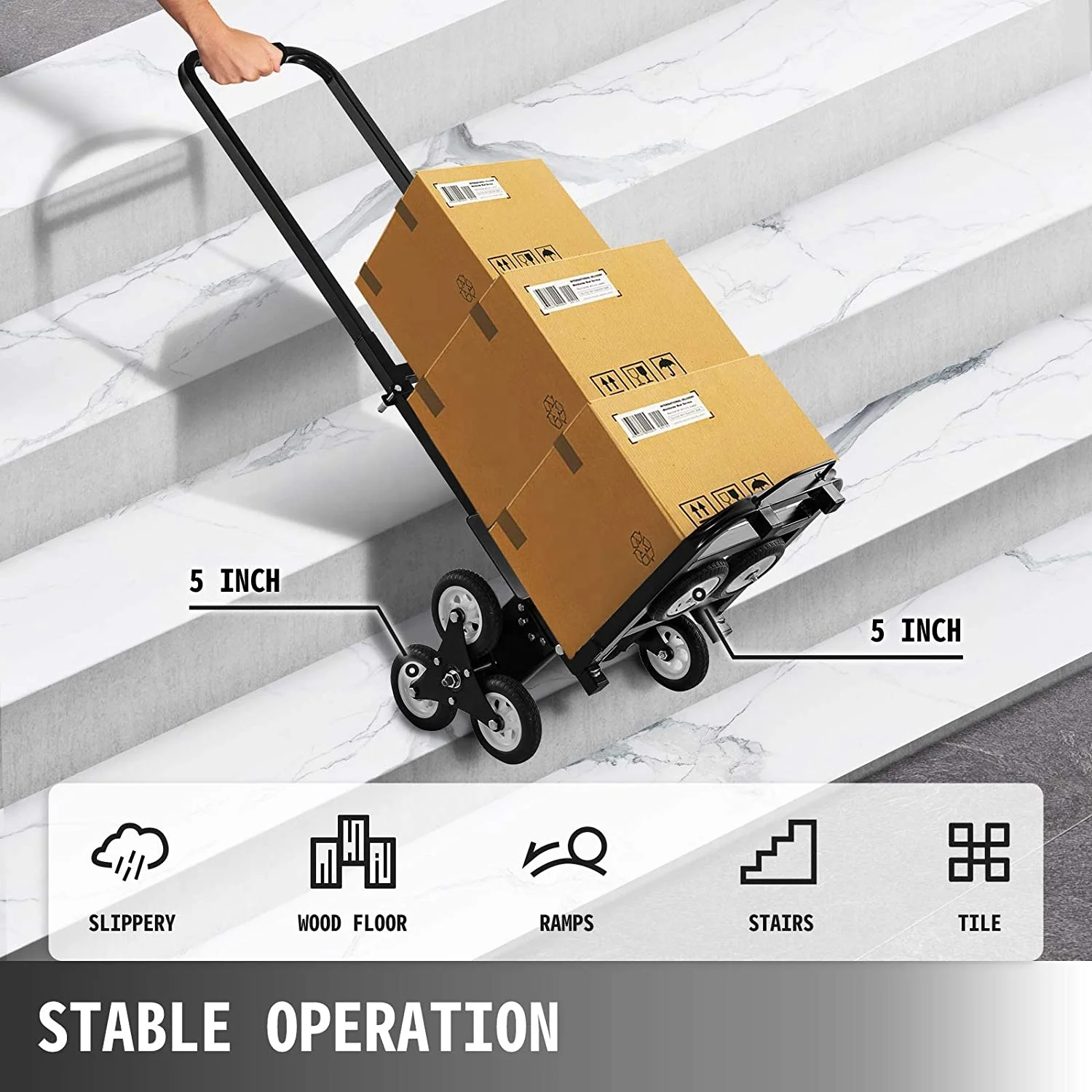 Heavy Duty Stair Climbing Truck Foldable Climbing Stair Trolley 6 Wheel Stair Climbing Cargo Trolley