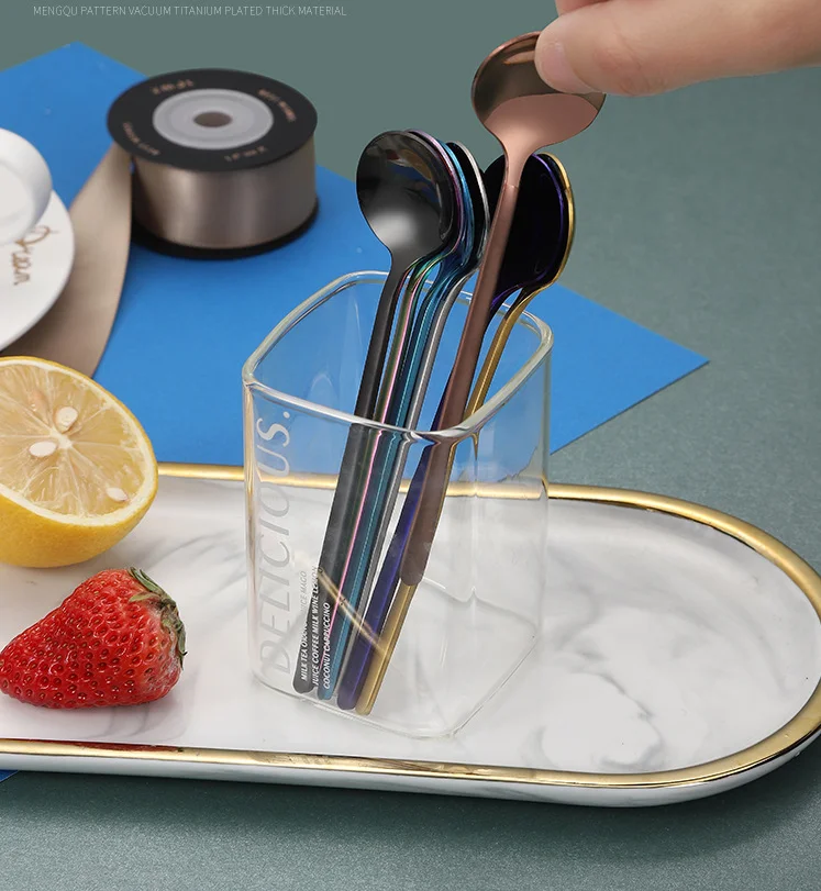 Popular 13cm 15cm 17cm Polished Stainless Steel Coffee Spoon Mini Small Long Handled Metal Dessert Tea Spoon