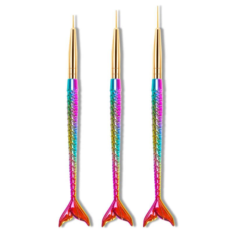 Hot Selling Gradient Color Mermaid Metal Handle Gradient Color Treatment Painting Pen Nail Pen Art Tools