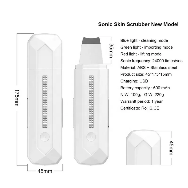 Portable Rechargeable Electric Facial Skin Scrubber Skin Scrubber Ultrasonic Peeling Ultrasonic Facial Skin Scrubber