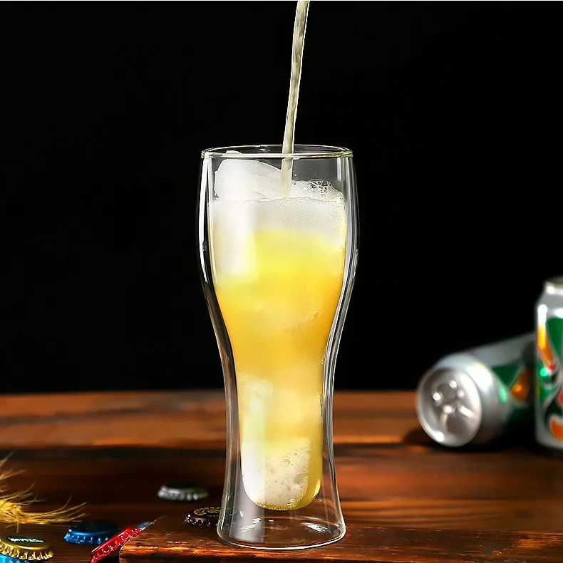 14oz New style Upside down clear borosilicate double wall glass beer mug glass cup with LFGB