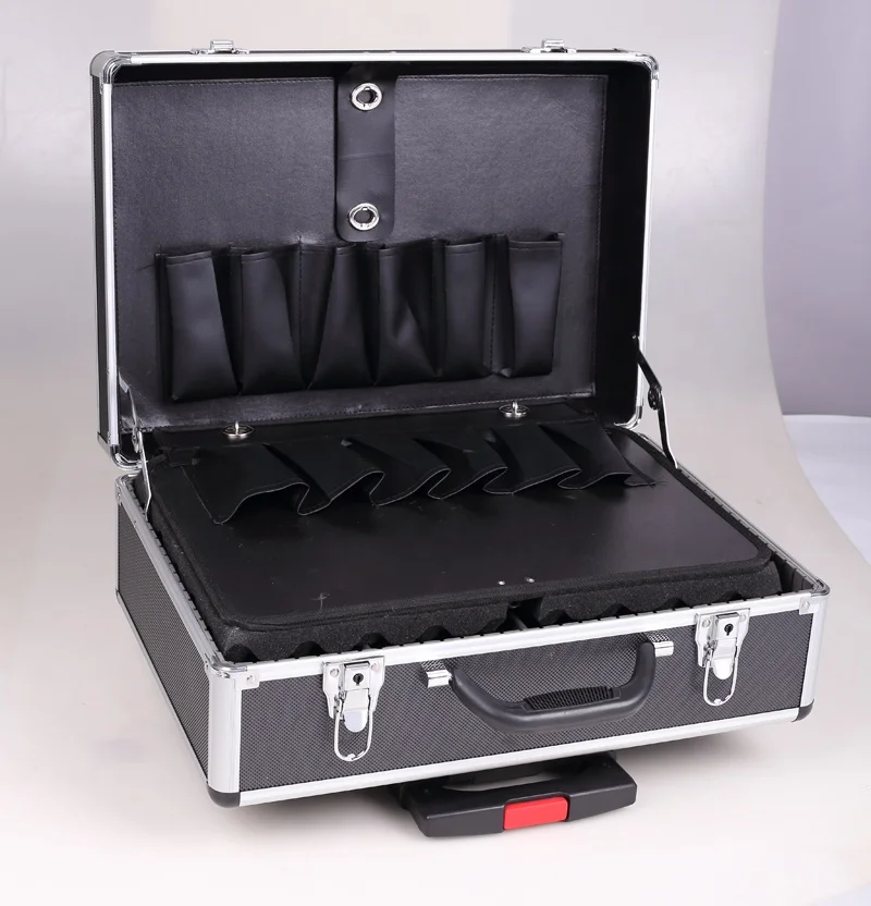 Free Size Carrying Black Tool Boxes 48X33.5X18.5cm Empty Portable Aluminum Hand Tool Box