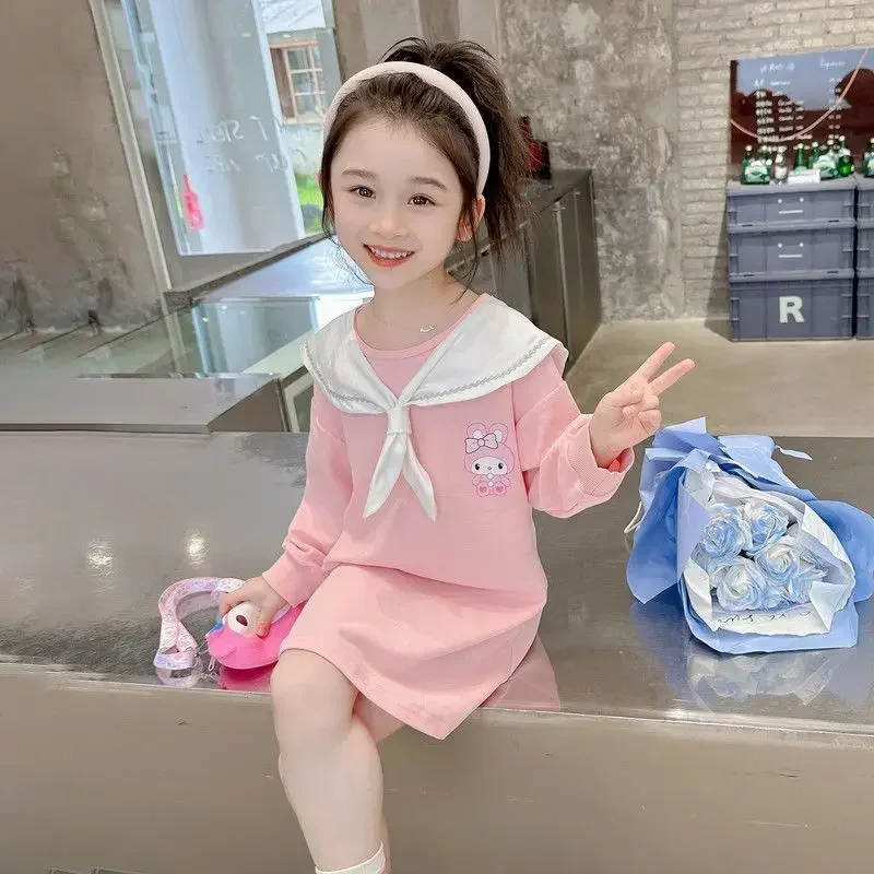 Girly Heart Kawaii Sanrios Kuromi Anime Long Sleeve Dress Cute Cartoon My Melody Princess Hooded Skirt Clothing Gifts for Girls