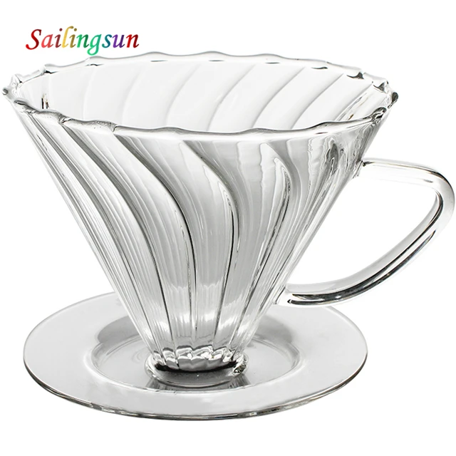 unique design V60 handcraft pyrex pour over glass coffee filter dripper