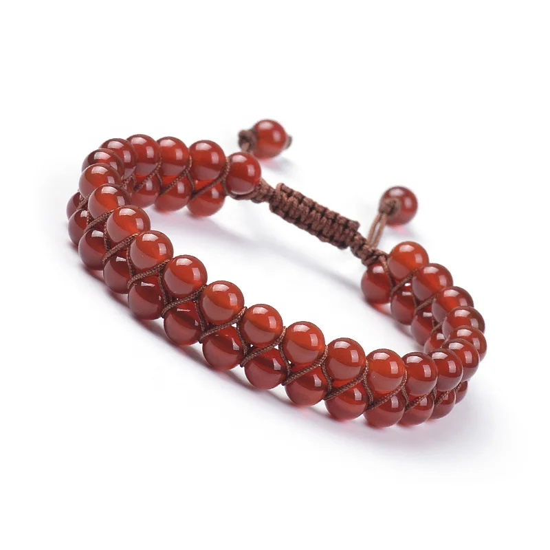 Cliobeads Carnelian Green Aventurine Amethyst Adjustable Gemstone Bracelet 6mm Double Layer Braided Stone Beaded Bracelet