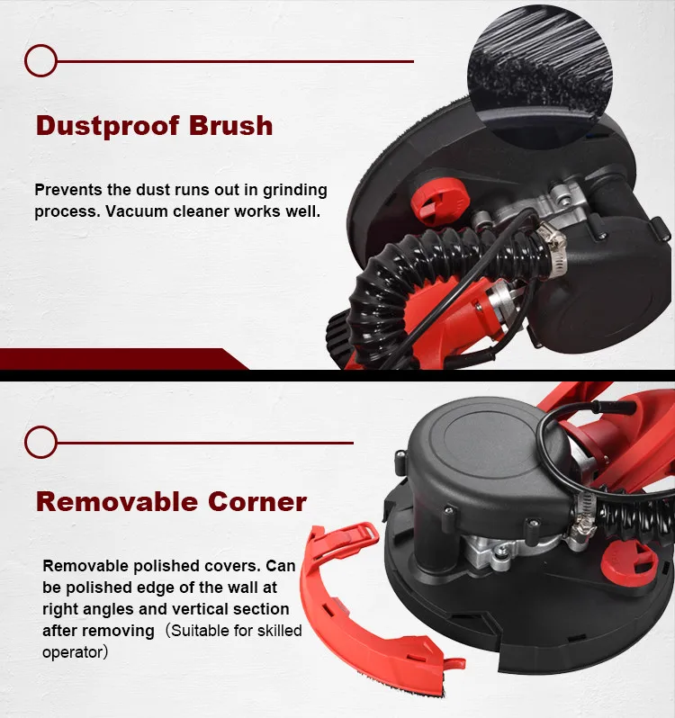 High Efficiency 750W dust-free telescopic 225mm hand-held long dry wall sander machine