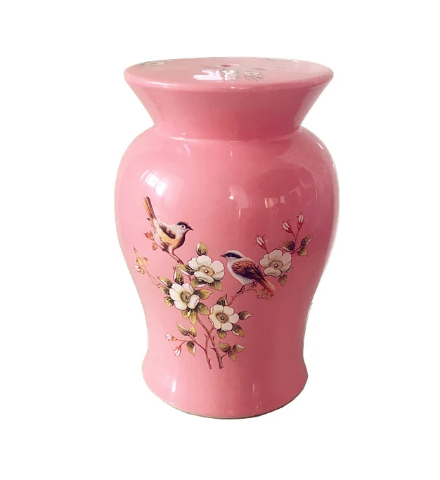 Jingdezhen Modern Mushroom Shape Flower Bird and Peacock Ceramic Garden Stool for