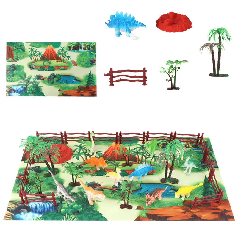JXB Animal Model Mat & Trees Waterproof and Thin Educational Realistic Dinosaur Toys Play Set For Kids