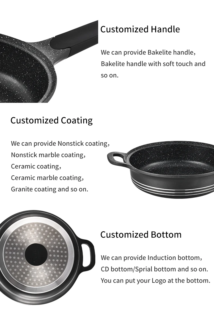 High Quality 24cm 28cm Aluminum Pots Frypan Cooking Nonstick Kitchen Ware Cookware