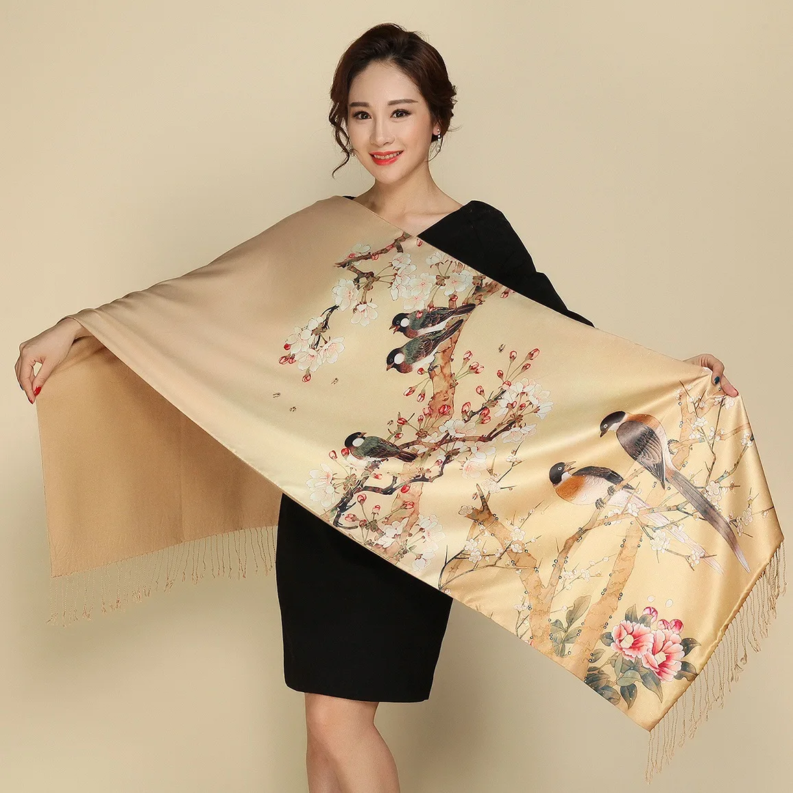 Custom Made Double-layer Long Brushed Hijab Cheongsam Autumn and Winter Real Silk Shawl Scarf