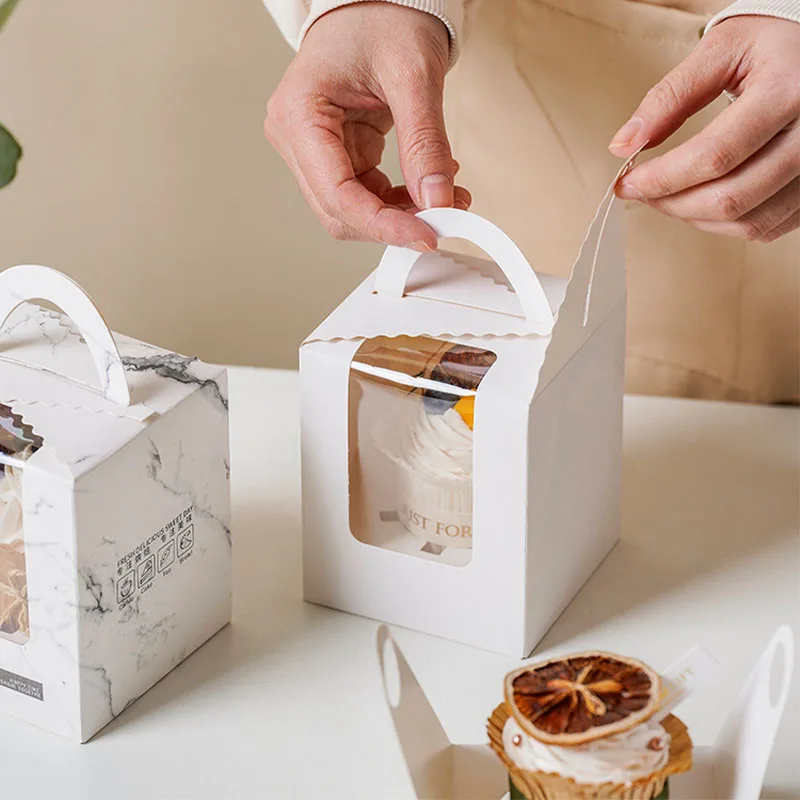 Custom 4 pack 6 pack cupcake box Bread tart packaging Cake box Dessert packaging with window