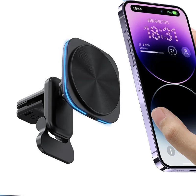 2024 Top Sales ABS Magnetic Car Air Vent Wireless Charger for Phone 15W Rotatable Fast Charging Pad Mobile Phone Holders