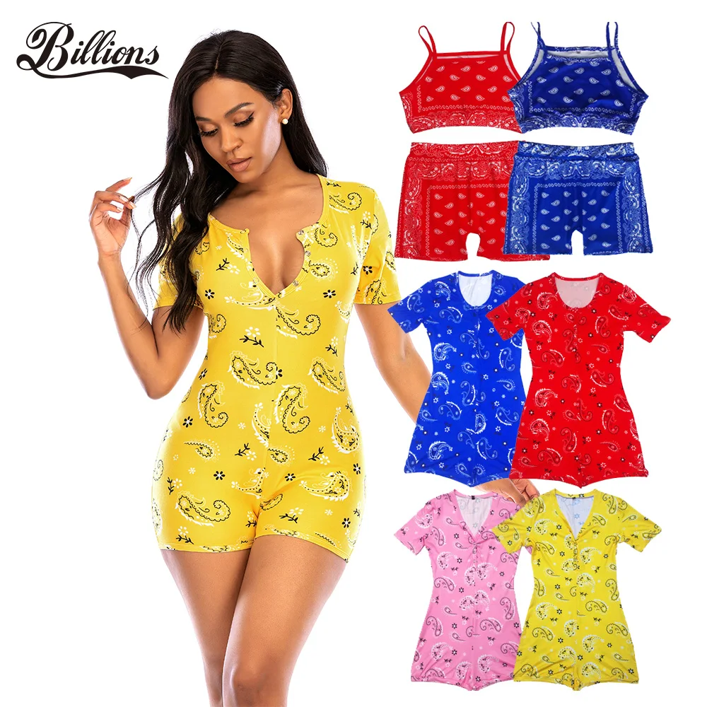 
Billions Wholesale V-neck Sexy Multiple Choice Color Pajama Bandanna Onesie Adult Onesie Shorts 