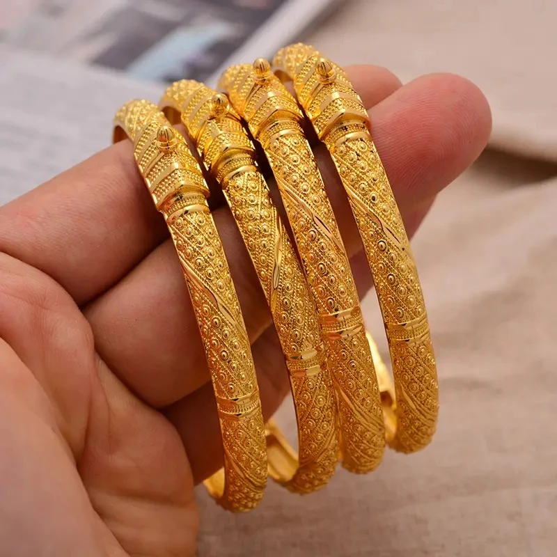 Gold Jewelry Wholesale 24K Gold Plated Ethiopian Golden Color Bangles for Women African Dubai Jewelry Bracelet