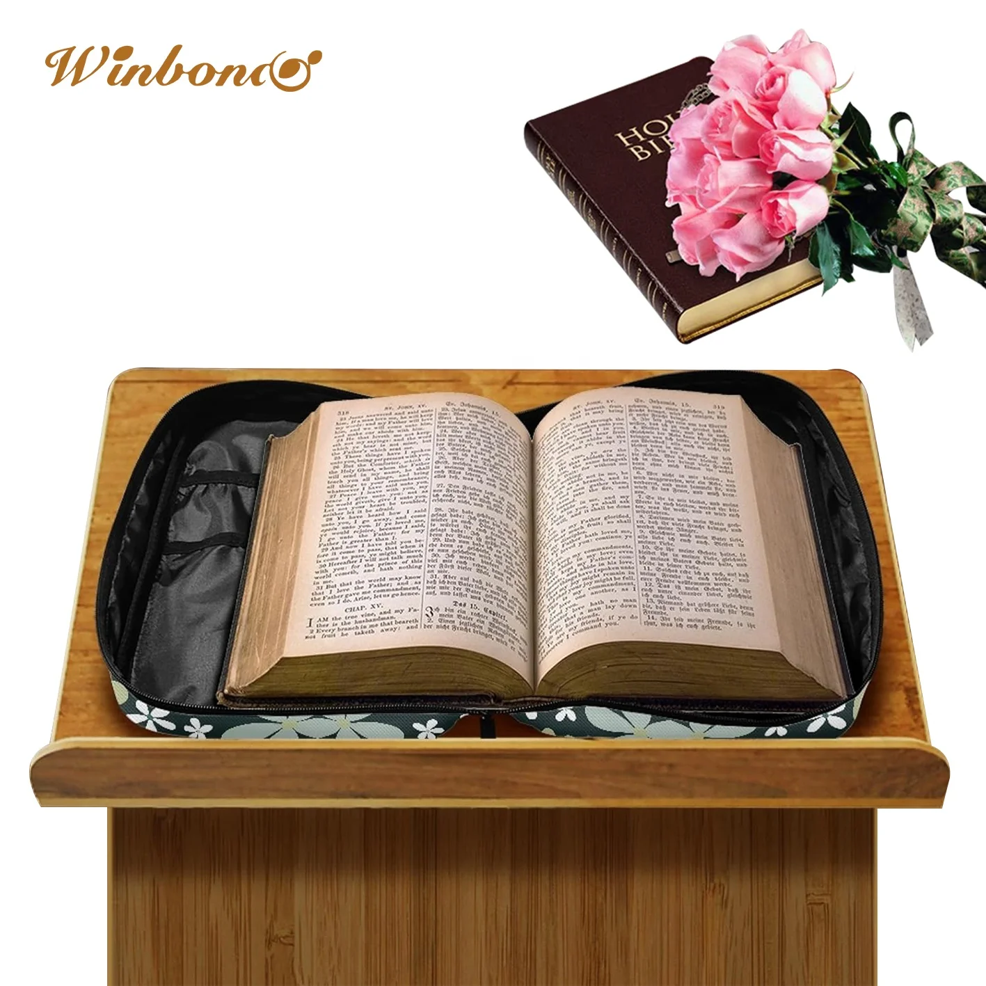 Floral Bible Cover Girls Kids Green Bible Cover Ladies with Shoulder Strap Zipper Handle Church Bag High Quality Customized