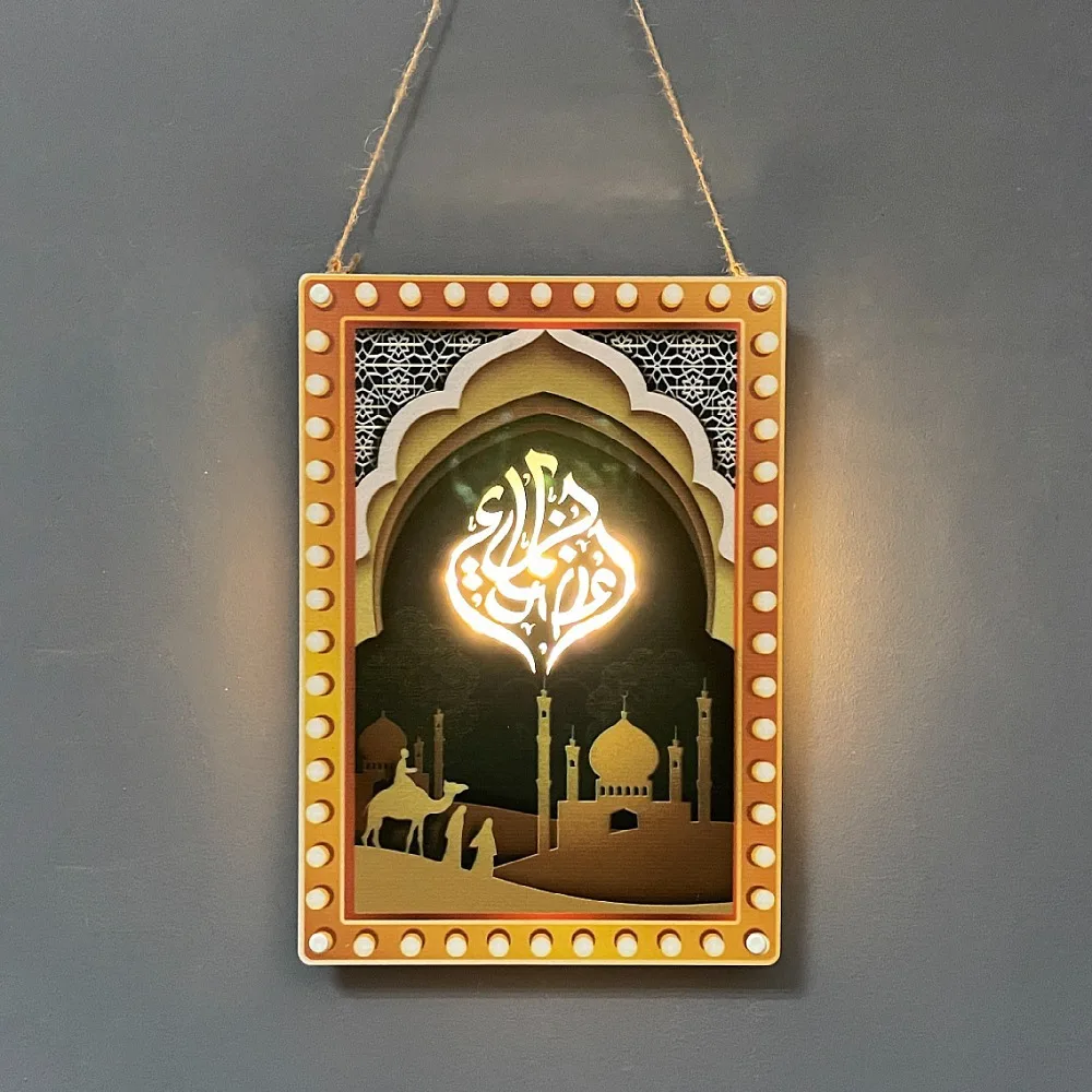 Ramadan Decorations Crafts LED Murals Hanging Pictures Palace Lantern Eid Mubarak Wall Ornament Islamic Muslim Party Decorations