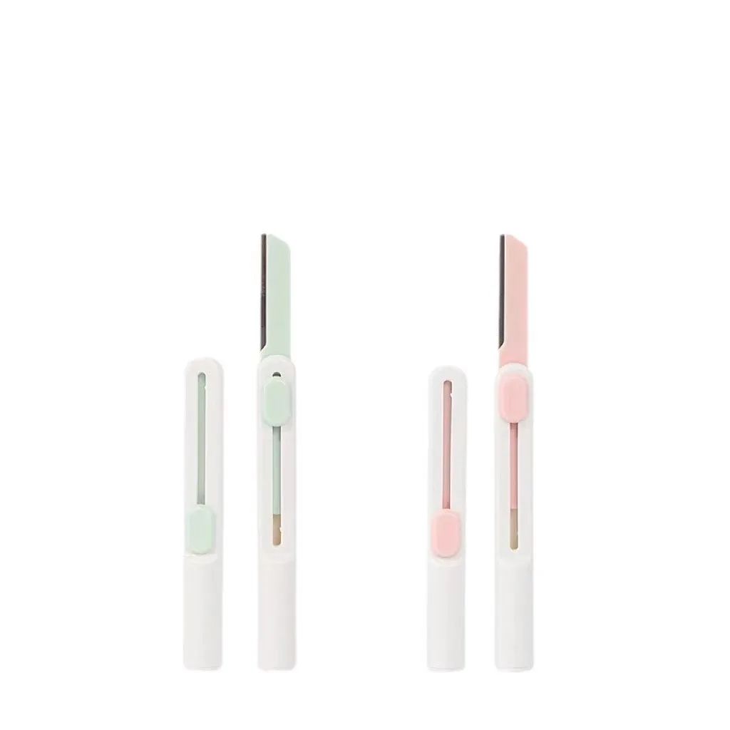 Portable Plastic Eyebrow Shaping Trimming Knife Makeup Eye Brow Scraper with Razor and Cover Facia Shaving Blade