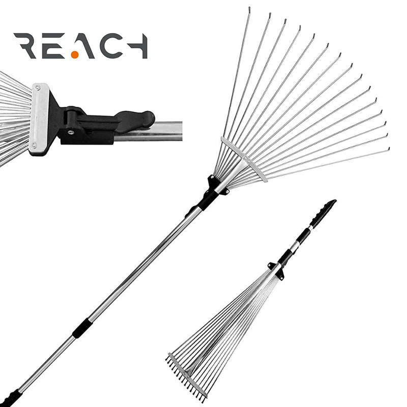 15 tine telescopic steel leaf rake with adjustable folding head