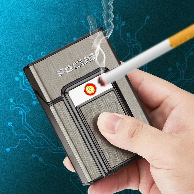 KY 2 in 1 Usb Rechargeable Lighter Portable Slim Electronic Blank Metal Vintage Cigarette Case for Man