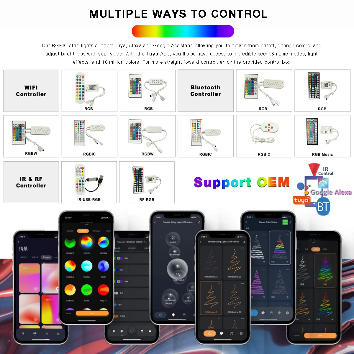 12V 5050 Led strip light OEM SMD 5050 SMD 2835 smart strip lights 12v 5050 rgbic led strip lights waterproof