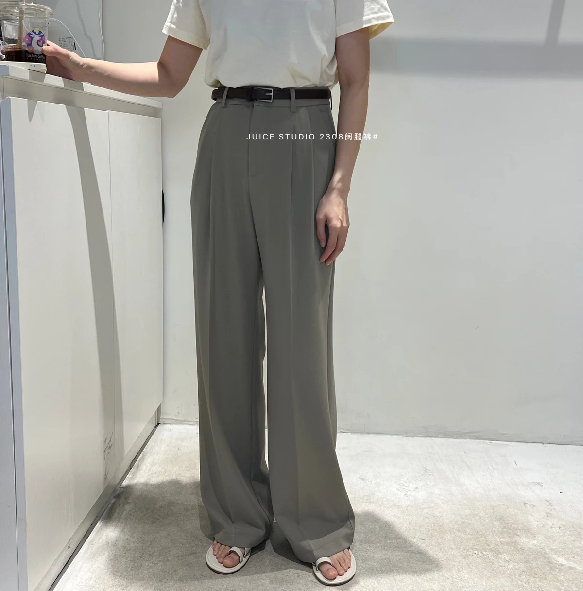 49# 2024 Women Wide Leg Pants Pocketed Solid Color Pants  Casual Pants Office Lady High Waist Straight Trousers