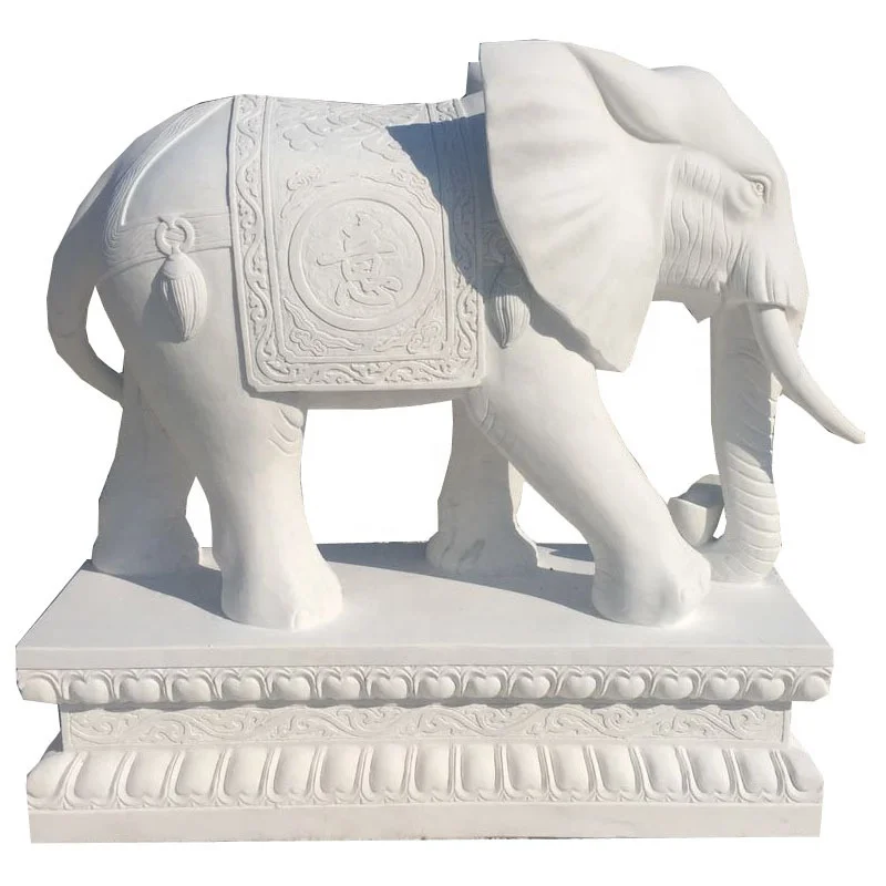 Outdoor Garden Sunset Red Marble Elephant Sculpture Statue