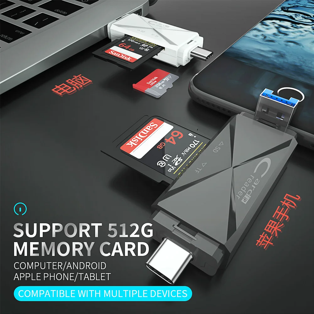 Usb3.1 Type-c Usb Card Reader Tf Card Reader Multifunction Support For Sd Tf 5in one Usb Card Reader