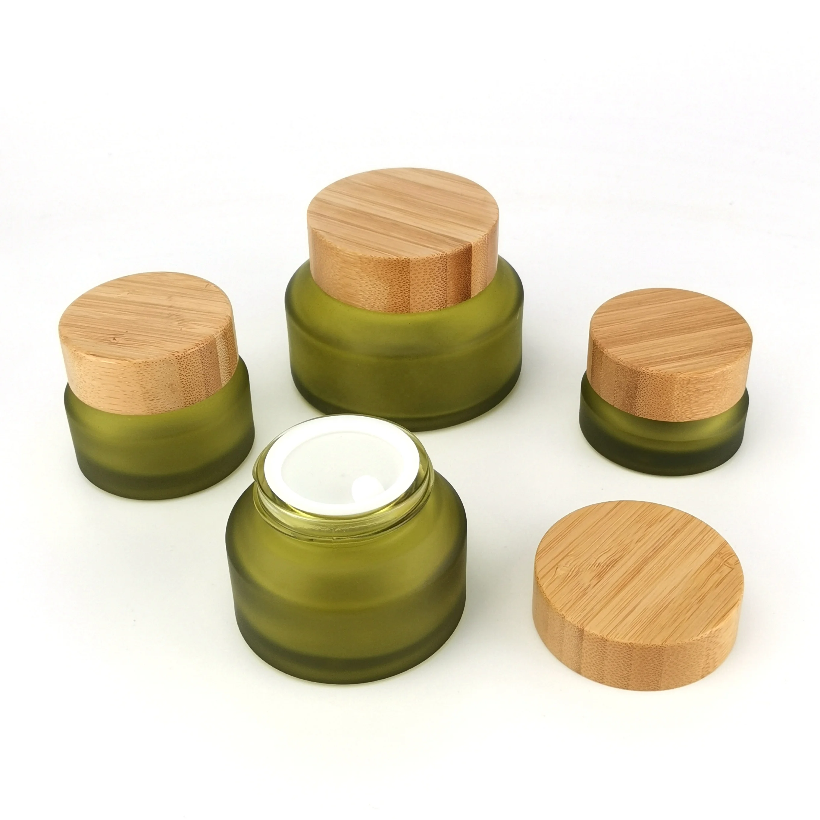 olive green glass jar face cream cosmetic container 15 g 30 gm  50 gm 100 gm glass jar with black lid