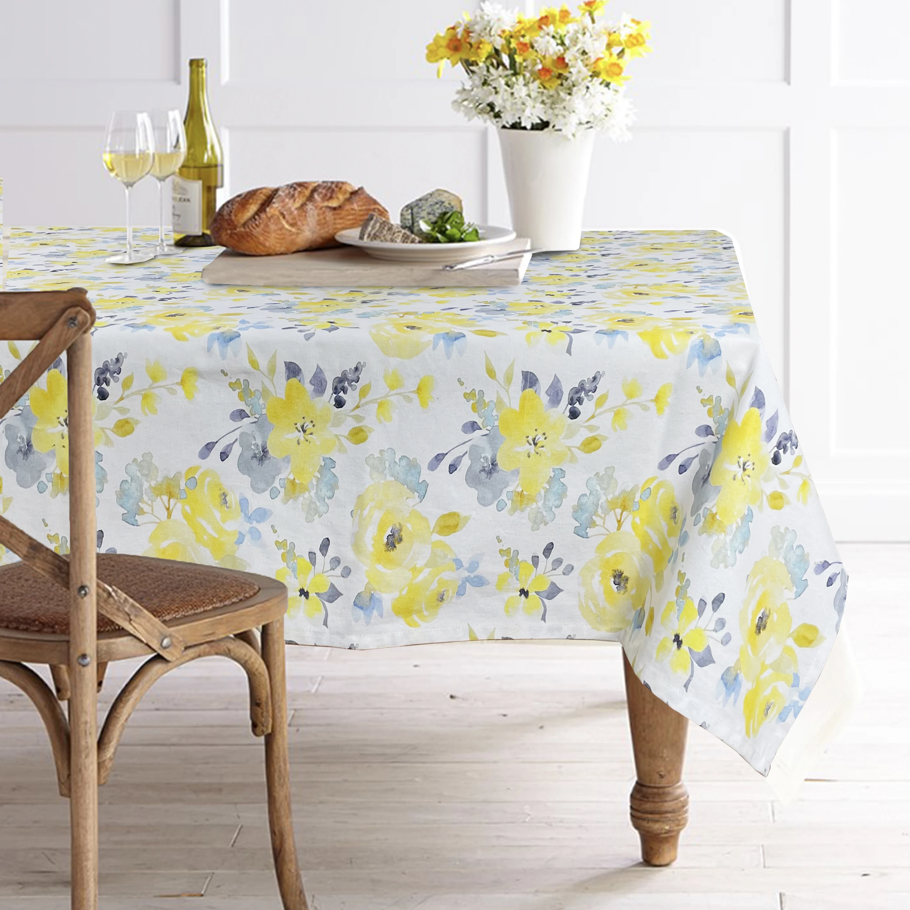 Wholesale Customized Nature Banquet Table Cover White Flower Table Cloth Kitchen Dinning Linen Cotton Restaurant Woven Square