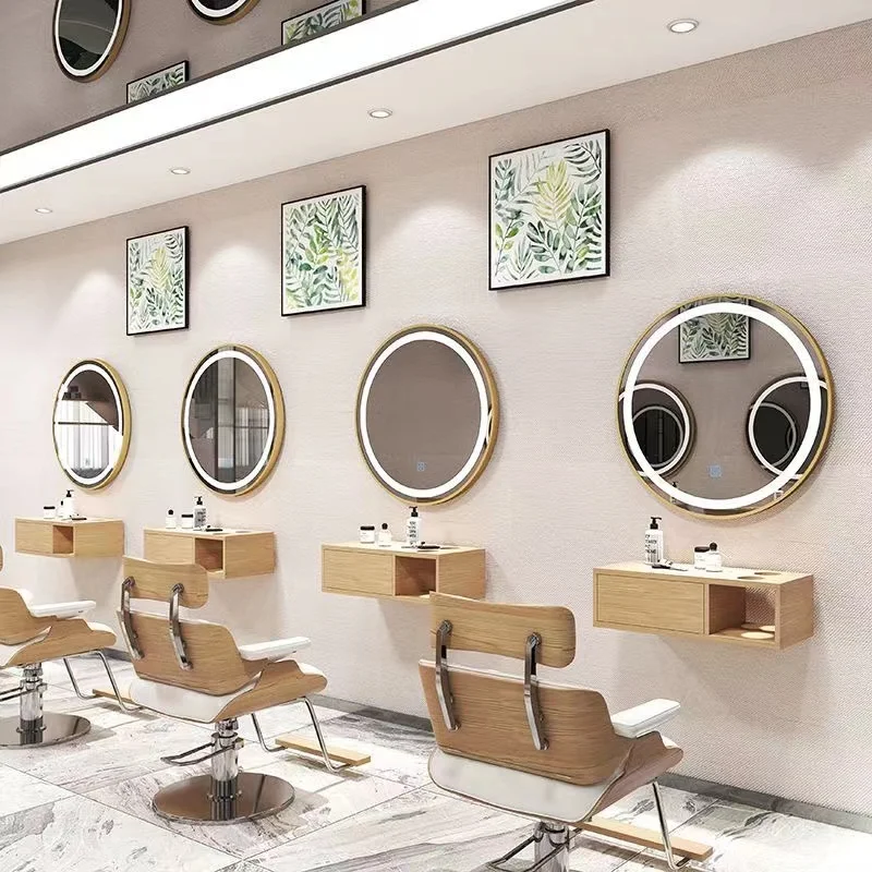 Retro Hair Salon Furniture Mirror Beauty Hair Salon mirror Led Lighted Stations Hairdressing Styling Station Makeup Mirror