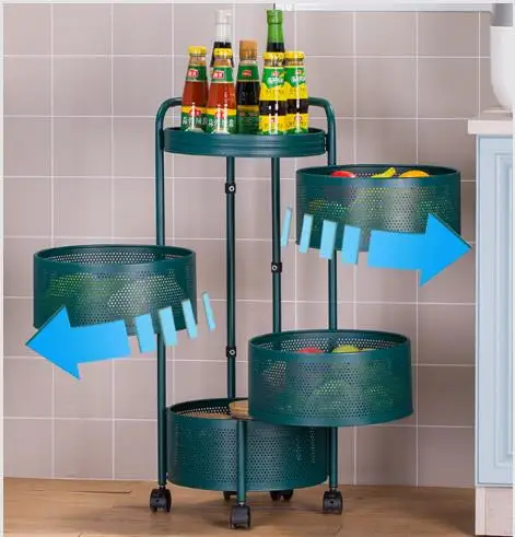 Household Sundries Multi-layer Round Movable Fruit Rack Vegetable Storage Rack Rotating Kitchen Storage Rack