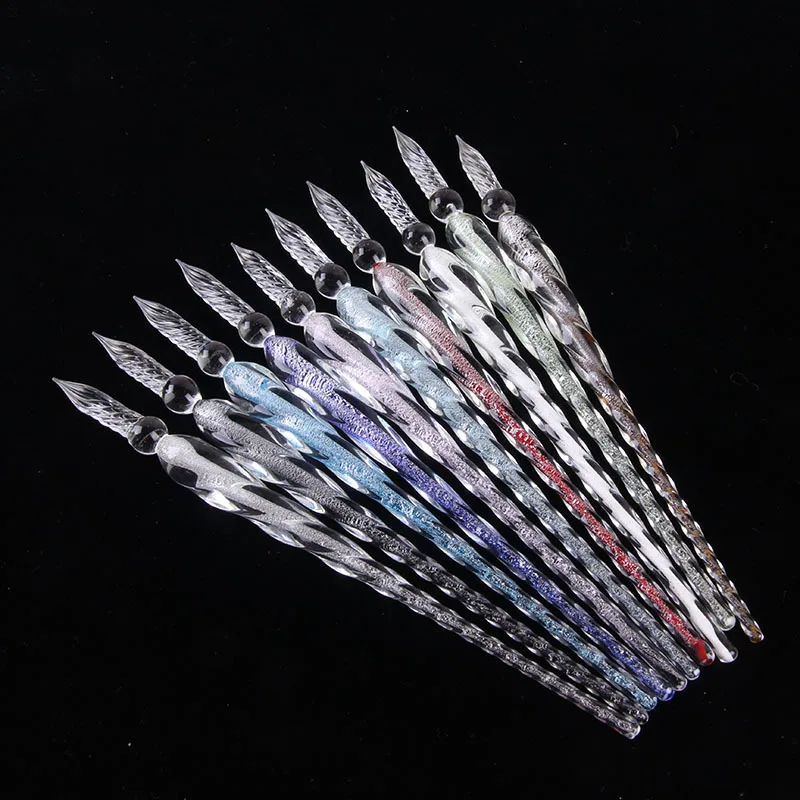 New 3pcs Handmade Rainbow Glass Dip Pen Crystal Glass Pen Calligraphy Signature Pen