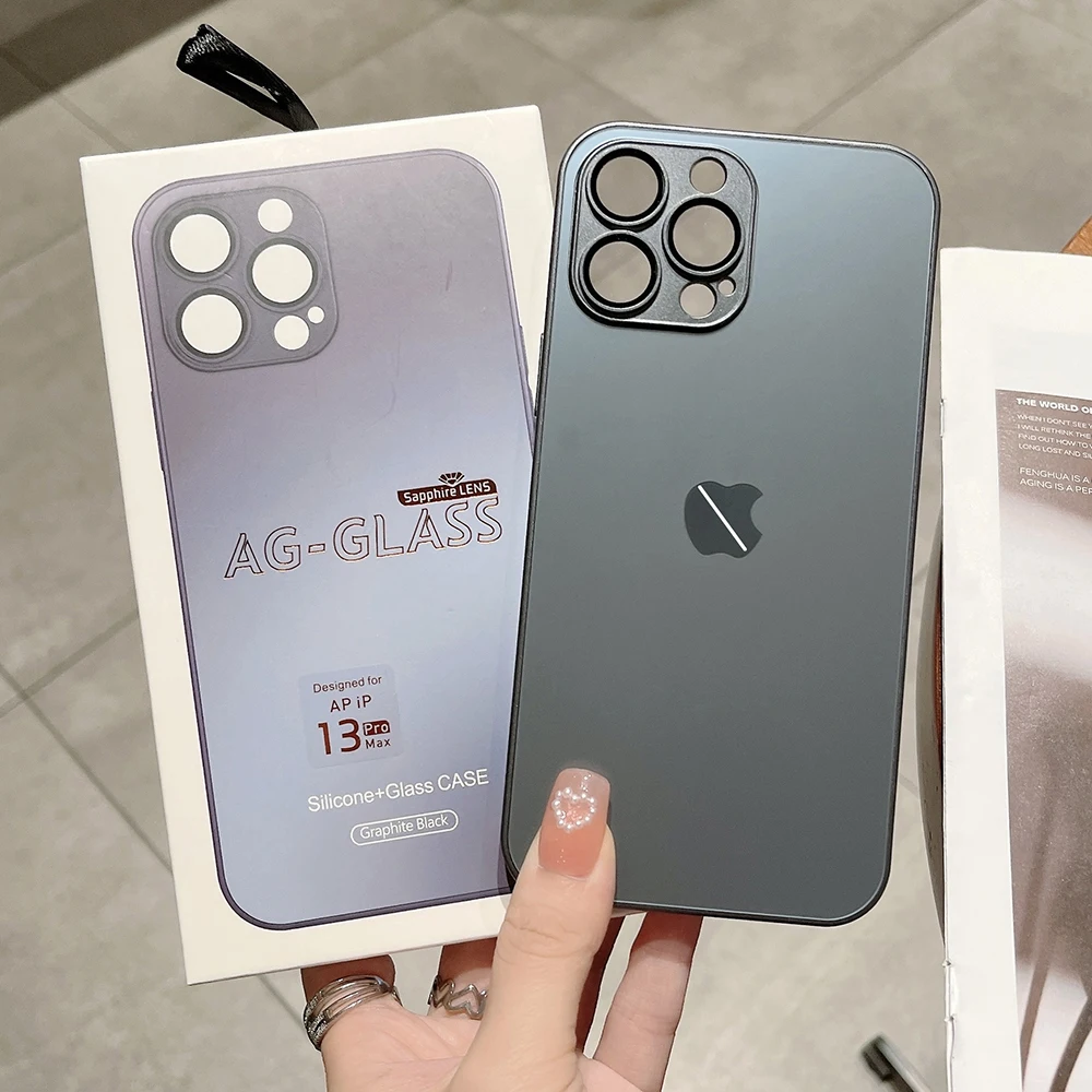 New Luxury AG Glass Lens Protection Frosted Case  Anti Scratch Silicone Phone Cover For iPhone 14 pro max