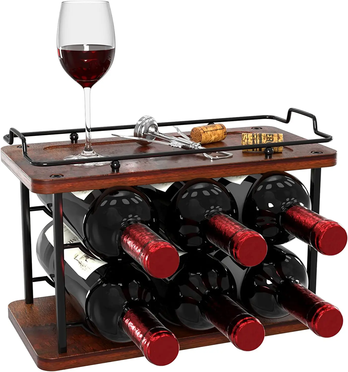 2 Tier Wooden Wine Rack Free Standing Floor Countertop Wine Rack