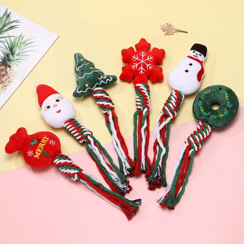 Pet Christmas Holiday Gifts Pet Dog Chew Toy Cute Snowman Santa Xmas Tree Dog Toy Cotton Dog Rope Chew Toys