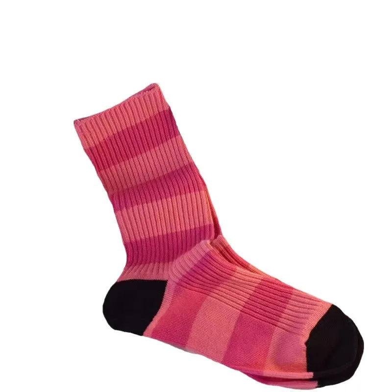 Jingwen High Quality Cotton colorful Contrast Striped Cotton Interesting Women Socks
