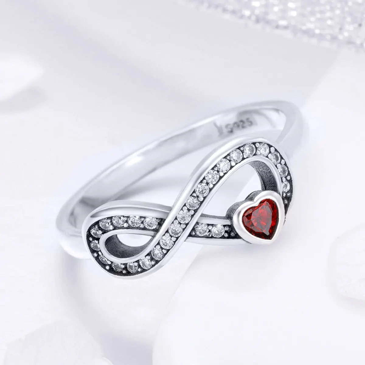 BAMOER 100% 925 Sterling Silver Infinity Love Forever Heart Clear CZ Finger Ring for Women Wedding Engagement Jewelry SCR415