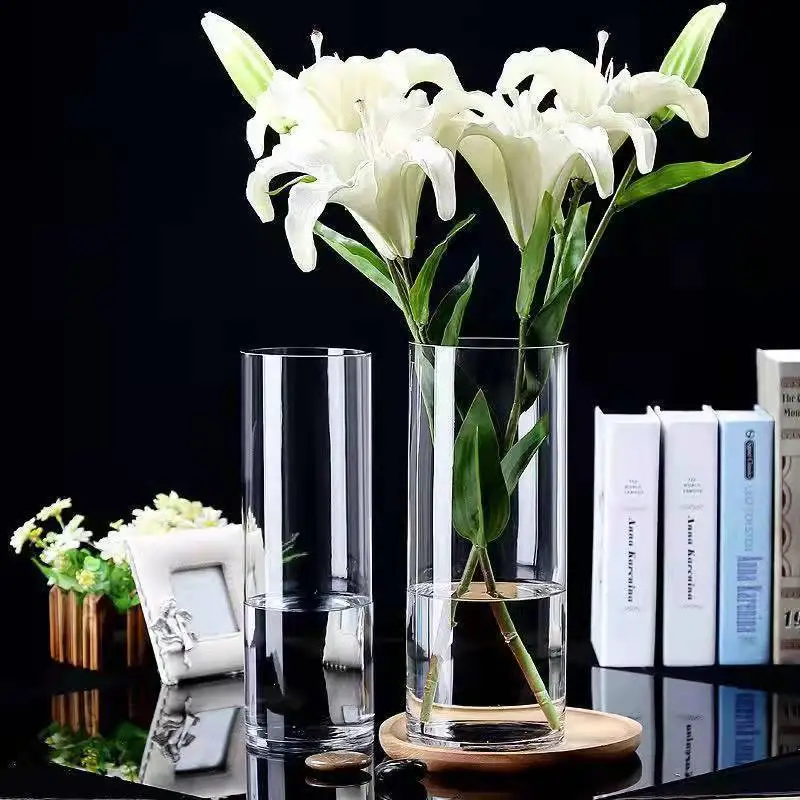 Floor-standing large straight glass vase wholesale rich horse drunken wood soft decorations wedding flower shop ornaments