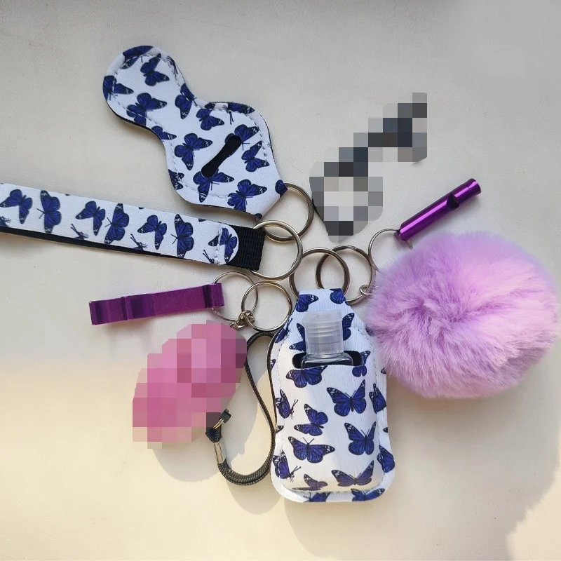 Wholesale Self Defense Set Chapstick Lipstick Wristlet Lanyard Hand Sanitizer Holder Lip Gloss Balm Pouch Strap Keychain