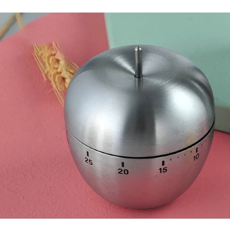 Creative 60 Minute Stainless Steel Egg-Type Kitchen Timer Mechanical Student Timing Reminder for Baking Cooking Metal Appearance