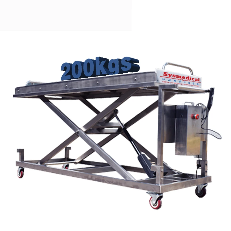 Sysmedical Funeral room and hospital hydraulic lifting transportation trolley corpses mortuary trolley cart price