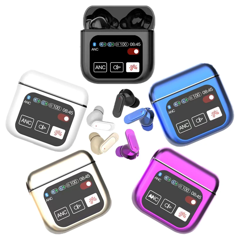 SE60 ANC ENC 2024 best TWS Earphones With LCD Touch Screen Wireless Earbuds Active Noise Cancelling Sport Headset